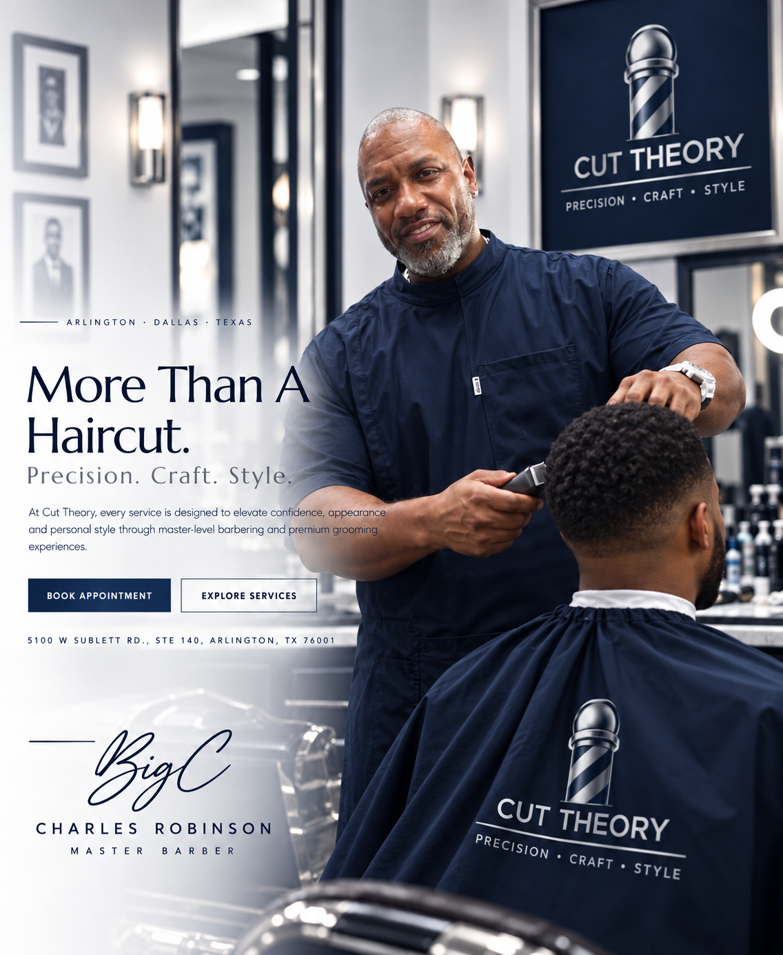 Master Barber Charles "Big C" Robinson cutting hair at Cut Theory Inc.