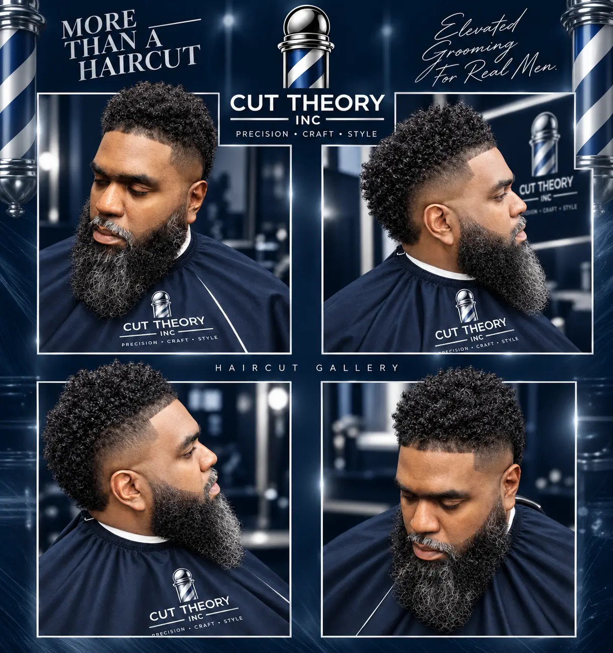 Mature client beard grooming and head shave from every angle