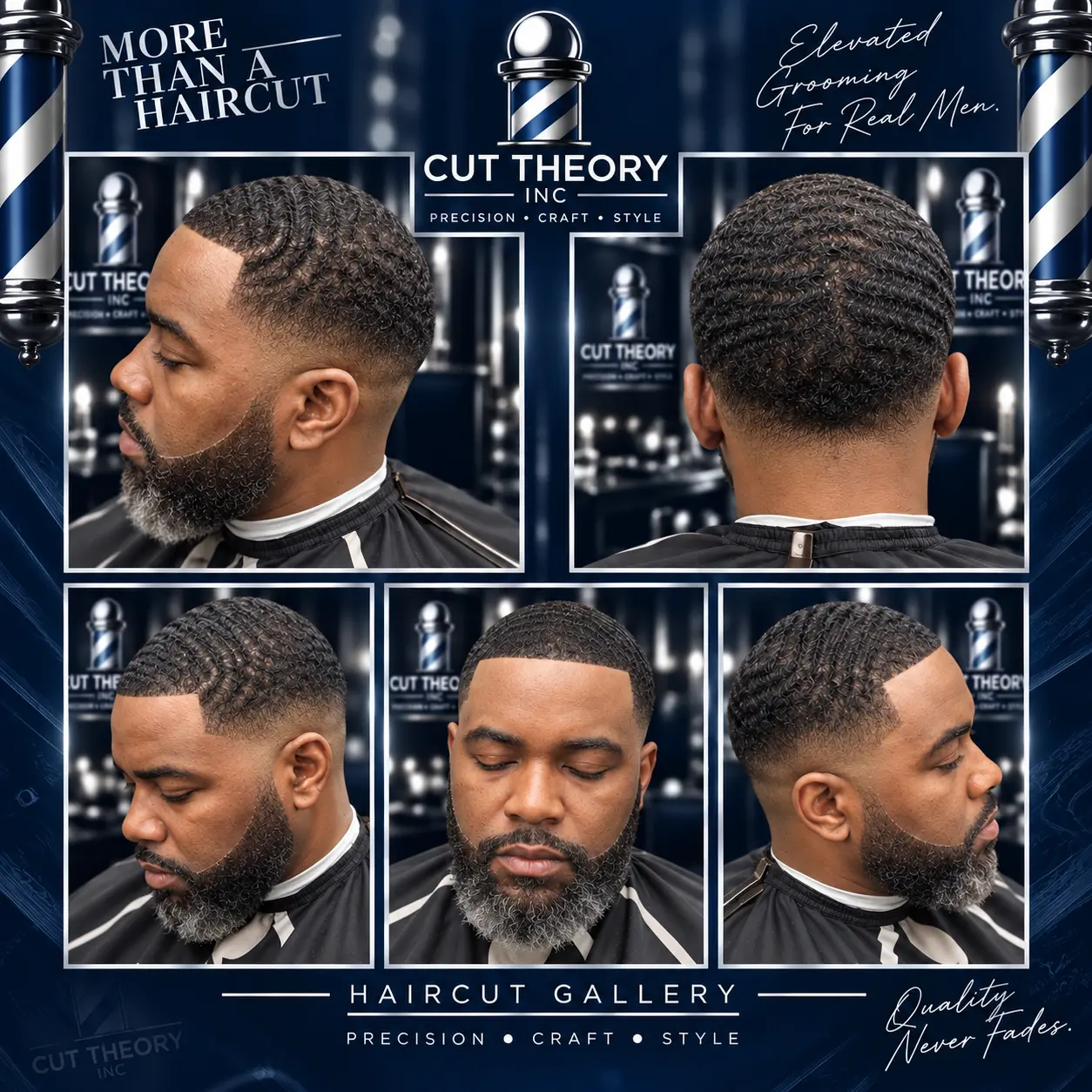 Adult client with deep waves and sculpted beard lineup