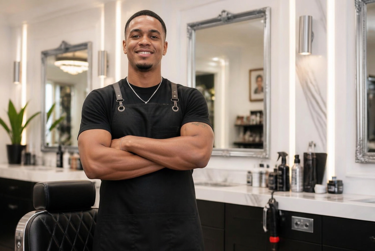 Cut Theory barber at his chair