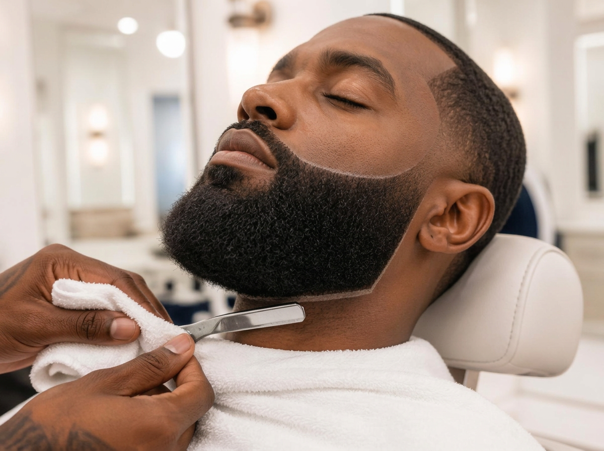 Sculpted full beard finished with a straight razor